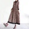 Casual Dresses Women's Elegant Printed Long Dress Summer TurnDown Collar Full Sleeve Maxi Ladies A-line Pleated Ruffles Female