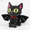 Plüschpuppen 28 cm Black Batcat Halloween Tierplüschspielzeug lustiger Spielzeugpuppen Jungen und Mädchen Begleiter Spielzeug Weihnachten und Halloween Geschenke Y240415