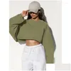 Fitnesskleidung Frauen Langarm Langarm kurzer Y2K Crop Top Mode runde Hals gestrickt Sweatshirts Damen Frühling Herbst Feste Farbe Loose Drop d ot4HR