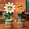 Animais de pelúcia de pelúcia Novo produto Twisted Girassol Sunflower Encantando Flor Elétrica Toy Plexugo Presente de aniversário engraçado Doll Growing Music L47