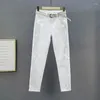 女性のジーンズ2024KOREAファッション女性ホワイトビンテージエラスティックタイトフィット
