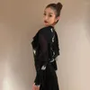 ステージウェアボールルームダンス服の女性大人の花ブラック長袖トップワルツパフォーマンスコスチュームラテン練習DNV19228