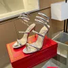 Rene Caovilla Cleo Rhinestone High-heeled sandals Snake Spiral-Wrap stiletto heels women's Luxury Designer Ankle Wraparound Evening shoes factory footwear 9.5cm