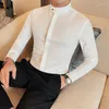 Men's Casual Shirts Fashion Loose Button-down White Shirt Business Solid Color All-in-one Long-sleeved Texture Non-ironing