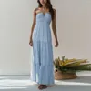 Casual Dresses Spaghetti Strap V Neck Long Ladies Solid Color Halter Off Shoulder Sleeveless Elegant And Pretty Dress