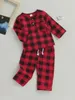 Kleidungssets Kleinkind Unisex 2pcs Plaid -Ensemble mit langen Hülle geknöpfte Oberseite und elastische Taillenhose - Stylish Fall Outfit für Jungen