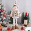 Decorative Figurines Snowman Doll With Plush Earmuff Cute Home Decoration Handmade Knitted Christmas Retractable Long Legs