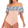 Swimwear femminile all'ingrosso all'ingrosso un pezzo che balza geometrica fuori spalla floreale costume da bagno estivo da bagno in spiaggia