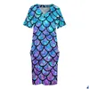 Plus Size Dresses Mermaid Scales Casual Dress Summer Purple Blue Splash Abstract Kawaii V Neck Graphic Street Wear 3Xl 4Xlplus Drop De Dhrly