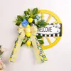 Decorative Flowers 14.2Inch Sunflower Wheel Wreath Spring Wooden Wall Decor Lightweight Hanging Home Decoration