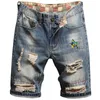 Jeans courts pour hommes trous droits pantalons en denim serré club de nuit décontractée Blue Summer Italie Style Jeans