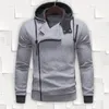 Men's Hoodies Diagonal Zipper Hoodie Stylish Fall With Oblique Long Sleeve Hooded Sweatshirt Contrast Color Elastic