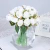 Fleurs décoratives 12pcs / lot fleur de soie Bouquet de mariage artificiel Bouquet blanc rose rose royal à la maison couronnes