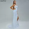 Vestidos de festa Janevini White for Women Classy Long Mermaid Dress Dress Borgonha Lantejouros de Casamento Split de Backless Vestidos formais