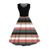 Casual Dresses Women's Striped Print Sleeveless Side Zipper Skirt Dress Long Formal Pockets Beach Style Sundress Vestido