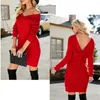 Casual Dresses Sexy Red Sweater Dress Cross Twist Pullover Long Sleeve Knitted Deep-V Open Back Knitwear Trend Women Outfits Streetwear