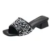 Pantofole Summer Women Bling Mid Heels Sandals Dress Dress Shoes 2024 Designer Flip Flip Flip Pompe casual Famme Slide