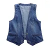 Damesvesten dames denim vest vintage hop streetwear voor dames v nek vest met dubbele knoppen stekel stiksels herfst lente