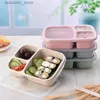 Boîtes à bento boîte à lunch paille de blé à 3 compartiments en plastique bento box micro -avable farine storae box de contenant de nourriture divisée