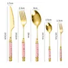 Set di stoviglie da 5 pezzi posate set di posate cucchiaio forchetta con impugnatura in ceramica per carrello in oro leggero cucina in acciaio inossidabile cucina in acciaio inossidabile