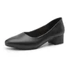 Dress Shoes B07 Work Women's Pointed Toe Spring Black Workwear Single Thick Heels High Professional El Leather Sho