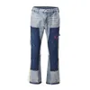 Винтажные лоскутные мужские джинсы расклешенные джинсы Y2K Streetwear Bants Широкие ноги хип -хоп черный цвет Colorblock Slim Fit Graffiti Джинсовые джинсы 240410