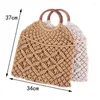 Sagne a tracolla Popula Cotton Rope Grow Pagning Borse Sheer Macrame Tote Anello in legno Hand Rattan Hand Net Vintage Retro Chic