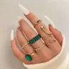 Geometric Green Diamond with Snake Shaped Alloy 6-piece Set, Personalized Joint Ring