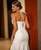 Vintage Long Halter Crepe Wedding Dresses With Slit Mermaid Ivory Sweep Train Vestido de novia Zipper Back Bridal Gowns for Women