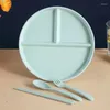 Plates Breakfast Wheat Straw Plastic Plate Household Fat-Reducing Children's Tableware Three-Grid Anti-Fall Separated