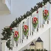 Decorative Flowers Christmas Door Wreath Artificial Spruce Red Berry Clusters White Green Bow Decor Holiday Stair Swag Garland