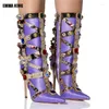 Boots 2024 Fashion Knee High Colorful Bling Crystal Sexy Gem Heels Pointed Toe Retro Street Style Women Stage