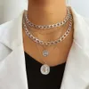 Korean Jewelry World New Ins Necklace Personality Multi-layer Round Coin Pendant Fried Dough Twists Sweater Chain Batch