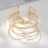 Legering Knoop Creatieve Peach Heart Geometrie Cross-armband 4-delige set