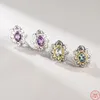 Backs Earrings S925 Sterling Silver Charms Clips For Women Contrast Colored Flowers Amethyst Topaz Ear-clips Jewelry