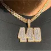 Anpassade initialer VVS Baguette Diamond Necklace Set Pass Tester Moissanite Sier Cuban Chain Pendant