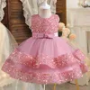 Girl's Dresses Baby Girls 1 Year Birthday Dress 12M Infant Baptism Tutu Gown Newborn Sequins Flower Bow Princess Costume Formal Gala Clothes T240415