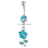 Navelklockknapp ringer YYJFF D0598 Flower Belly Ring Mix Colors Drop Leverans smycken DHPTO