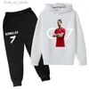 Kläder sätter barn Spring Autumn Football Idol CR7 Print 2st Hoodie+Pants Tracksuits 3-13 Years Boys Girls Casual Outfits Children Clothes Set T240415