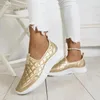 Casual Shoes Women's Gold Sneakers Fall Fashion Flat Sequin Round Toe Loafers Luxury Anti-Slip Vulkaniserade Zapatillas