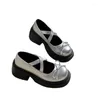 Chaussures habillées Sweet Women's Round Toe Mary Janes Black Silver College Style High Heels Pumps Gilrs