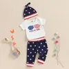 Kledingsets Baby Boys Outfit Letters Print korte mouw Romper Stars broek en hoed babykleding 4 juli