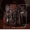 Ryggsäck Luxury Mens Cow Leather Bag - Dark Brown Simple Military Style stor kapacitet Retro Travel