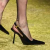 Patent läder slingback pumpar guld-ton metall spänne stilett klackar slip-on womens mode hög klackade lyxdesigners kväll festskor fabrikskor skor
