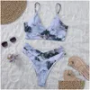 Swimwear pour femmes en marbre imprimé femmes de maillot de bain push bikini push bikini haut taille femelle de sport de sport de bain V V couche de plage wear drop dheaz