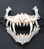 Mezza maschera animale denti lunghi demone samurai maschera ossea bianca tengu drago yaksa tigre maschera cosplay t2005091759722