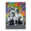 Banksy Streszczenie sztuki ścienne Graffiti Pop Art Canvas Malarstwo olejne moda chłopiec i dziewczyna Kiss Plakat
