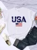 Women's T Shirts USA Letters American Flag Stars And Stripes Printed Women T-Shirts Street Hip Hop Tee Clothing Summer Breathable Tshirt