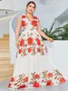 Toleen Women Plus Size Maxi Dresses Elegant vardagliga V-ringklänning Kvinnor Holiday Beach Casual Print Summer Ultra Long Dress 240412