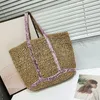 Drawstring Straw Hollow Out Knitting Sequins Tote Bag stor kapacitet handgjorda axelhandväska kvinnor designer casual strand etnisk stil